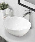 White Vessel Sink And Brushed Nickel Faucet Combo For Above-Counter Bathroom Vanity, 16x13 Inch Oval Sink With Matching Pop-Up Drain