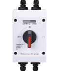 Outdoor Solar Disconnect Switch 32 Amp DC 1200V Four Pole Isolator With IP66 Weatherproof Enclosure, front view showing red switch handle