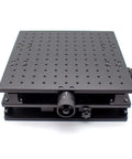 Top Shelf XY Axis Linear Stage With Knockout Matte Black Build For Laser Marking Engraving And Precision Optical Labs, overhead view.