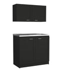 Sleek Black Two Piece Modular Cabinet Set Featuring Dual Tier Storage And Heavy Duty Construction For Ultimate Home Organization And Modern Living Space Vibes That Truly Make Your Setup Dope, showcasing upper cabinet and base unit.