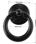 Four Pack Vintage Ring Drawer Pulls For Dresser Cupboard Doors, Old School Retro Vibe Cabinet Knobs In Black, 1.77 By 1.34 Inches