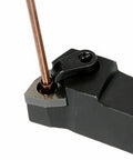 Close-up of 5/8 Inch CNC Lathe Tool Holder Bit Set With 2 WNMG080404 CBN-6 Inserts for High Speed Finishing, showing tool holder detail.