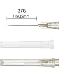 Top Notch Pro Grade Luer Lock Lab Accessories Kit 100 Pieces 27G 1in Individually Packaged Stainless Steel And Polypropylene Versatile Interfaces For Fluid Transfer And Sample Prep In The Lab needle and cap shown with 27G 1in/25mm size