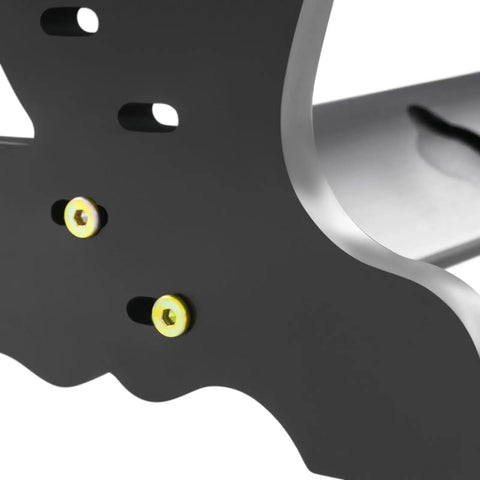 Close-up of Six Hole Floor Standing Sword Display Rack with Adjustable Top and Bottom Plates, black finish, screw detail