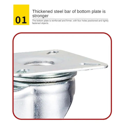 Thickened steel bottom plate of Heavy Duty Two Inch Leveling Plate Caster Wheels with adjustable anti vibration pads.