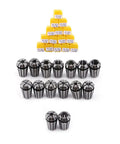 15 Piece ER11 Collet Set for CNC Milling and Engraving Spring Steel Workholding Chuck, sizes 1mm to 7mm, displayed with packaging