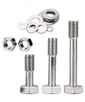 Built Tough Stainless Steel M6 X 40 Captive Panel Screws With Hex Nuts And Plain Washers arranged for installation.