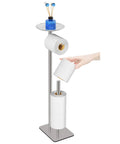 Floor Standing Toilet Paper Holder Dispenser With 4 Roll Capacity And Top Storage Shelf For Phone Wipes Wallet In Stainless Steel Chrome Finish Rustproof And Stable Easy Access No Fuss image.