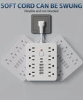 14 In 1 Power Strip With Surge Protection And One Touch Switch Wall Mountable Extension Cord For Office Home School Study US Plug 110 To 130 Volt Rectangle Power Supply With Overload Protection, wall mounted with soft cord