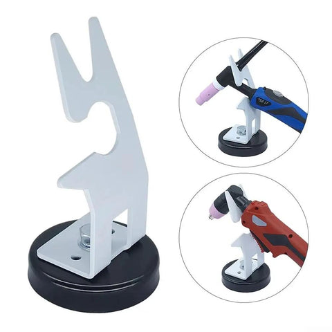 Heavy Duty White Carbon Steel Magnetic Torch Holder For TIG Plasma Cutter With Round Body Design 3.31 Inch Diameter, supports TIG tools securely.