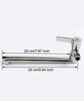 Wall Mounted Extended Kitchen Faucet Cold Only Rotatable Spout 304 Stainless Steel Single Lever for Mop Pool Utility Sink Silver(25cm) with dimensions 20 cm and 25 cm.