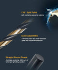 Kickass Heavy Duty Cobalt Drill Bit Set With 135 Degree Sharp Tips And Sleek Black Gold Finish showing 135° split point tip and round shank.