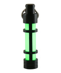 Embrite Glow Fob With Green Embrite Pellet, Aircraft-Grade Aluminum Keychain Accessory For Everyday Carry, shown glowing in dark