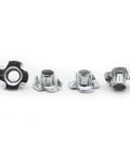 Heavy Duty Four Claw Captive Nut Inserts Made From Rugged Zinc Coated Steel, showing M3, M4, M5, M6, M8, M10 sizes for workshop use.