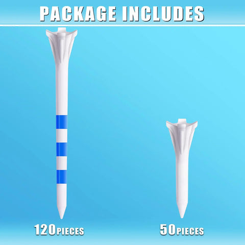 Plastic Golf Tees 170 Pack With Three Line Marking System Two Sizes 3-1/4 Inch And 1-1/2 Inch Low Friction Prongs Display