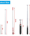 Three Piece Telescoping Magnetic Pick Up Kit With LED Light showing tools at 5in, 26in, 24.4in, 7in, and 30in sizes.