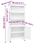 Heavy Duty Industrial Steel Bookshelf With Doors, 70.9 inch tall white storage cabinet, open doors, 3 shelves, ventilation holes