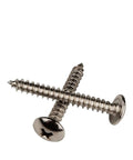 50 Piece Lot M4 X 20 Millimeter Phillips Cross Recessed Self Tapping Screws With Round Mushroom Pan Heads lying crosswise, showing steel material and design.