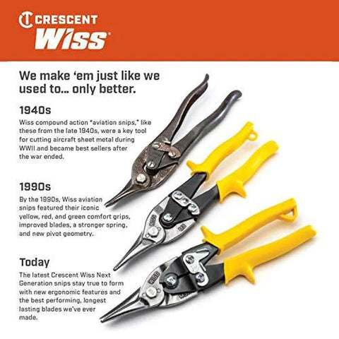 Crescent Wiss 9-3/4 in MetalMaster compound-action snips set of four with yellow handles and metal blades - front view