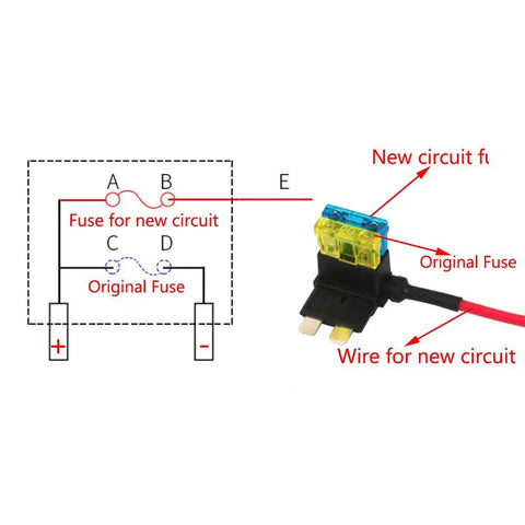 Diagram showing Add A Circuit Fuse Tap Piggy Back Blade Holder Plug Socket 12V 24V Car Pack Of 5 For Dash Cam Alarm GPS And Phone Charger