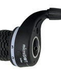 Close-up of black 3x7 Speed Twist Grip Shifters for Shimano gear systems, showing right 7-speed shift lever for MTB, diameter 22.2mm.