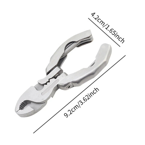 Open stainless steel Folding Multitool Pliers 9 In 1 for Repairing and Survival on the Go, size 9.2x4.2 cm