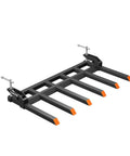Beefy Clamp On Debris Forks For 60 Inch Tractor Buckets, 4400 Lb Capacity, Quick Attach, 6 Tine Pallet Forks, Black model front view