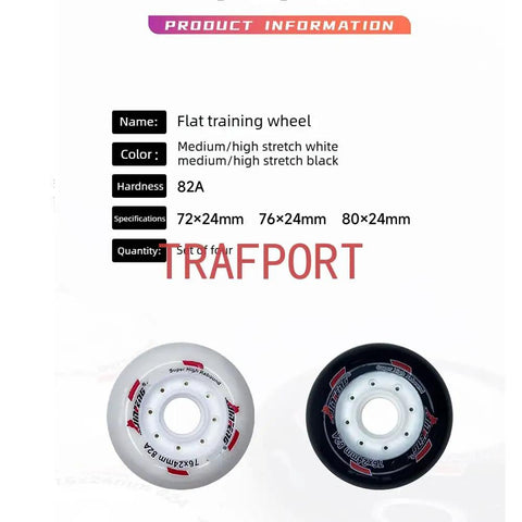 4 Pack Inline Skate Wheels 72mm 76mm 80mm 82A PU Premium Wheels With ABEC 9 Bearings, black and white flat training wheels