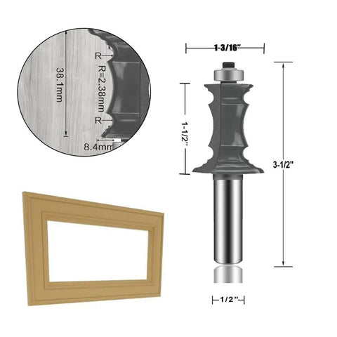 Molding Router Bit Set Half Inch Shank for Woodworking, Ogee Rail And Stile Cabinet Door Frames diagram and profile view
