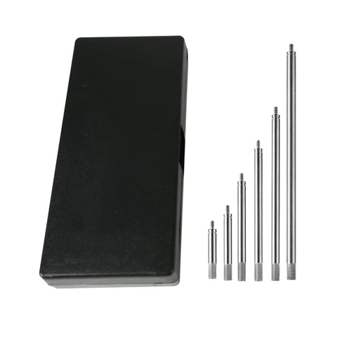 6 Piece Dial Indicator Extension Stem Rod Set With 30 To 150mm Extend Length, M2.5 Thread, 5mm Diameter, in a black case