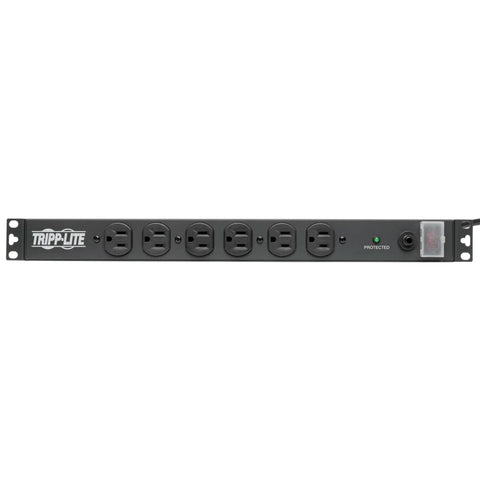 Front view of Beefy 14 Outlet Rack Mount Surge Protector Power Strip PDU for IT Pros 15A 120V 3000 Joules, 1U horizontal mount