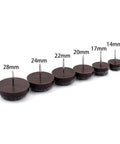 Premium Felt Furniture Floor Guard Pads Black 28 Mm 30 Pack Adhesive Chair Leg Sliders in assorted sizes from 14mm to 28mm.