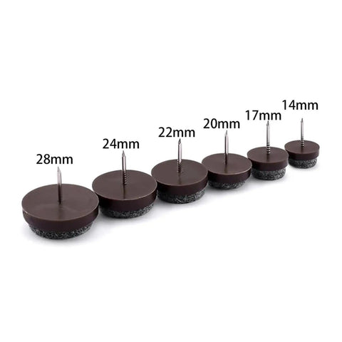 Premium Felt Furniture Floor Guard Pads Black 28 Mm 30 Pack Adhesive Chair Leg Sliders in assorted sizes from 14mm to 28mm.