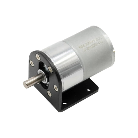 Aynaxcol JGB37-520 micro DC motor with mounting bracket; silver body, black flange, 12V, 600rpm, 37mm gearbox