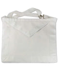 Masonic Apron Made From Synthetic Leather, White Mason Apron With Adjustable Belt, Metal Clip, And White Grosgrain Border