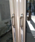304 Stainless Steel Drawer Cabinet Pulls and Knobs Handle Hardware in Satin Nickel Finish installed on glass doors