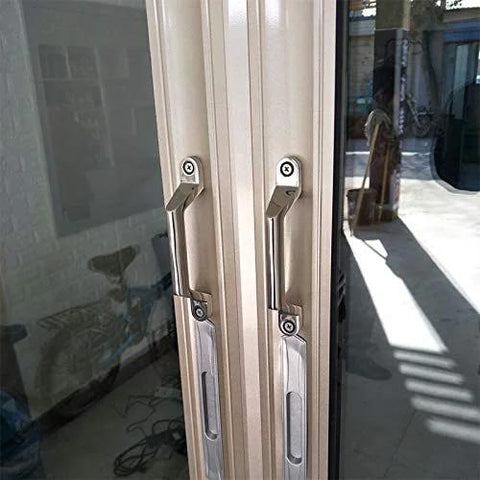 304 Stainless Steel Drawer Cabinet Pulls and Knobs Handle Hardware in Satin Nickel Finish installed on glass doors