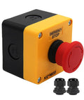 Emergency Stop Push Button Switch 1NC 10A 660V with IP65 waterproof box and PG13.5 black connectors, heavy duty switch