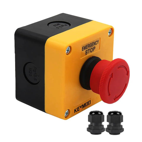 2 Pack Emergency Stop Push Button Switch 10A 660V IP65 Waterproof Box With PG13.5 Black Connectors 1NO 1NC Latching Push to Lock