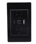 Heavy Duty Wall Outlet With Usb And Type C Port 15A Pc Flame Retardant Electrical Receptacle with dual USB ports in black.