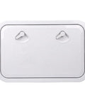 Top Shelf Marine Deck Hatch For Boating And Jon Boats, Heavy Duty Weather Beater Access Door With Non Slip Grip, Zero Hassle Setup Below Deck Storage Entry White, top view with two handles.