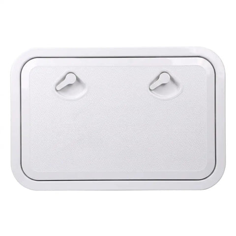 Top Shelf Marine Deck Hatch For Boating And Jon Boats, Heavy Duty Weather Beater Access Door With Non Slip Grip, Zero Hassle Setup Below Deck Storage Entry White, top view with two handles.