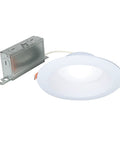 Six Inch Canless LED Recessed Ceiling Light Featuring Sleek Baffle Trim And Five Color Options with metal housing and LED trim.