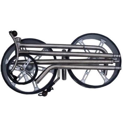 Hella Lightweight Golf Cart Featuring A Slick Three Wheel Swivel Design With Toughest Stainless Steel Frame folded compactly.