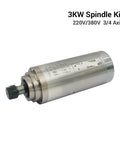 Hella Durable 3KW Water Cooled Spindle Kit Runs Sweet With 220V Drive Includes Steel Grip ER20 Collet Chuck And Reliable 80W Coolant Pump Built For Weekend Pros - close-up of spindle motor with steel body and nozzle.