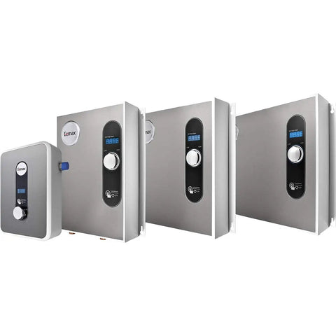 Kickin Heat Electric Tankless Water Heater Delivers Smokin Hot Showers On Demand With 36 Kilowatts And 240 Volt Power, stainless steel design.