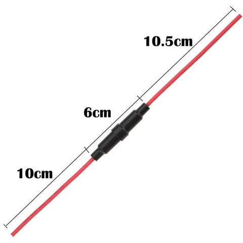 Inline AGC Fuse Holder Kit With 5 Pieces 6x30mm Screw Type 16 AWG Wire shown with measurements in centimeters