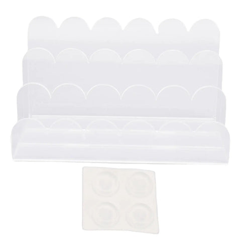 Acrylic Mail Sorter With Three Slots For Letters Envelopes Bills And Small Office Supplies A Clear Wavy Desk Organizer shown from top view