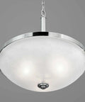 Topsail Three Light Inverted Pendant In Polished Chrome, modern ceiling light fixture with parchment glass shade, sleek curved design