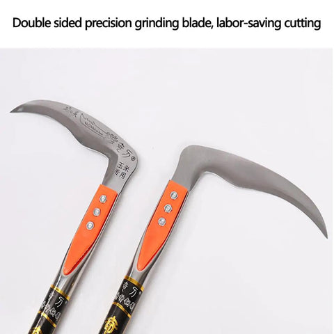 Double-sided blades of Scythe Tool Sickle Garden Tool With Long Handle, Detachable Blade, Heavy Duty Manganese Steel, Ergonomic Grip.